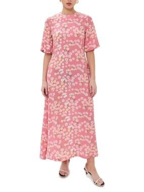 Bernadette Marjorie Dress Pink Floral Short-Sleeve Midi Dress size 6